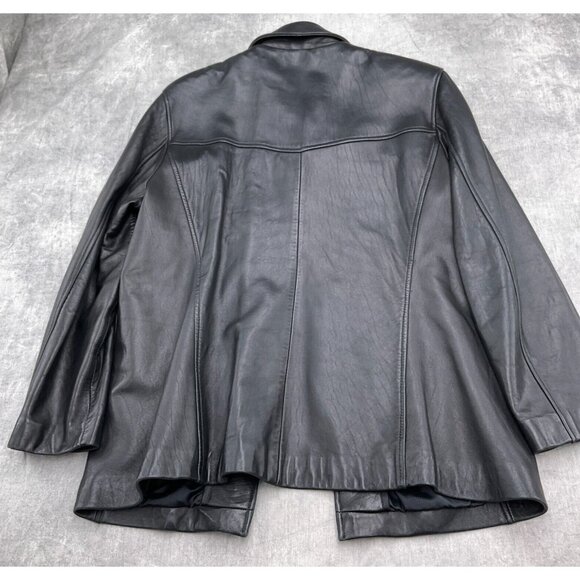 Adler Coat Women Medium Black Leather Logo Button Casual Everyday Jacket 90s VTG - Picture 11 of 12